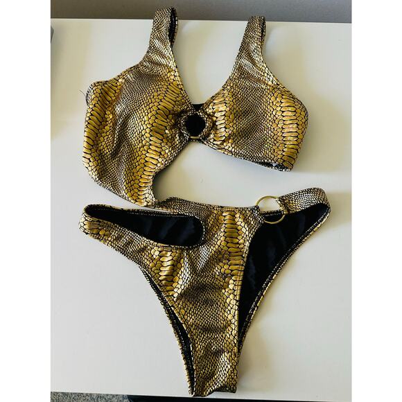 Sexy Faux Snake pattern Gold Bathing Swim Suit Med - Picture 1 of 4